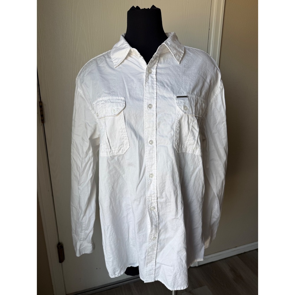 Marc Ecko Cut & Sew Mens XL White Cotton Long Sleeve Button Down Utility Shirt